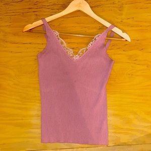 Knit pink top with lace lining